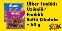 ÜLKER FINDIKLI ÜZÜMLÜ/FINDIKLI SÜTLÜ ÇİKOLATA 60 G